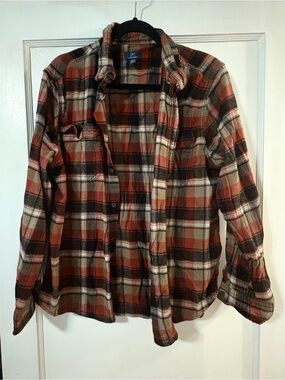 George XL Rust Orange Plaid Flannel Button-Up Shirt
